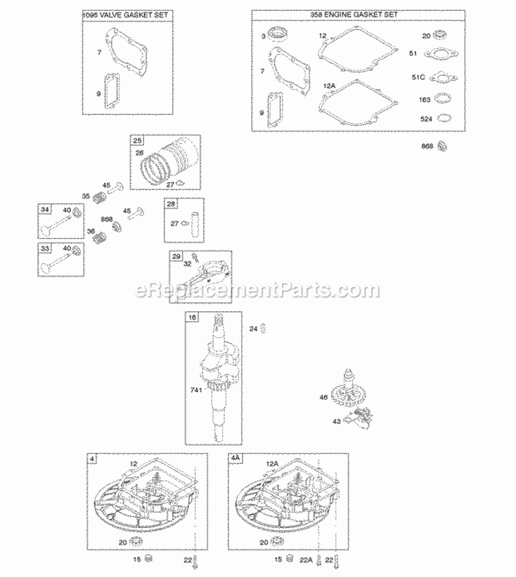 Camshaft Crankcase CoverSump Crankshaft Gasket Set - Engine Gasket Set - Valve PistonRingsConnecting Rod Diagram and Parts List for 10L702-0111-F1  Briggs and Stratton Engine